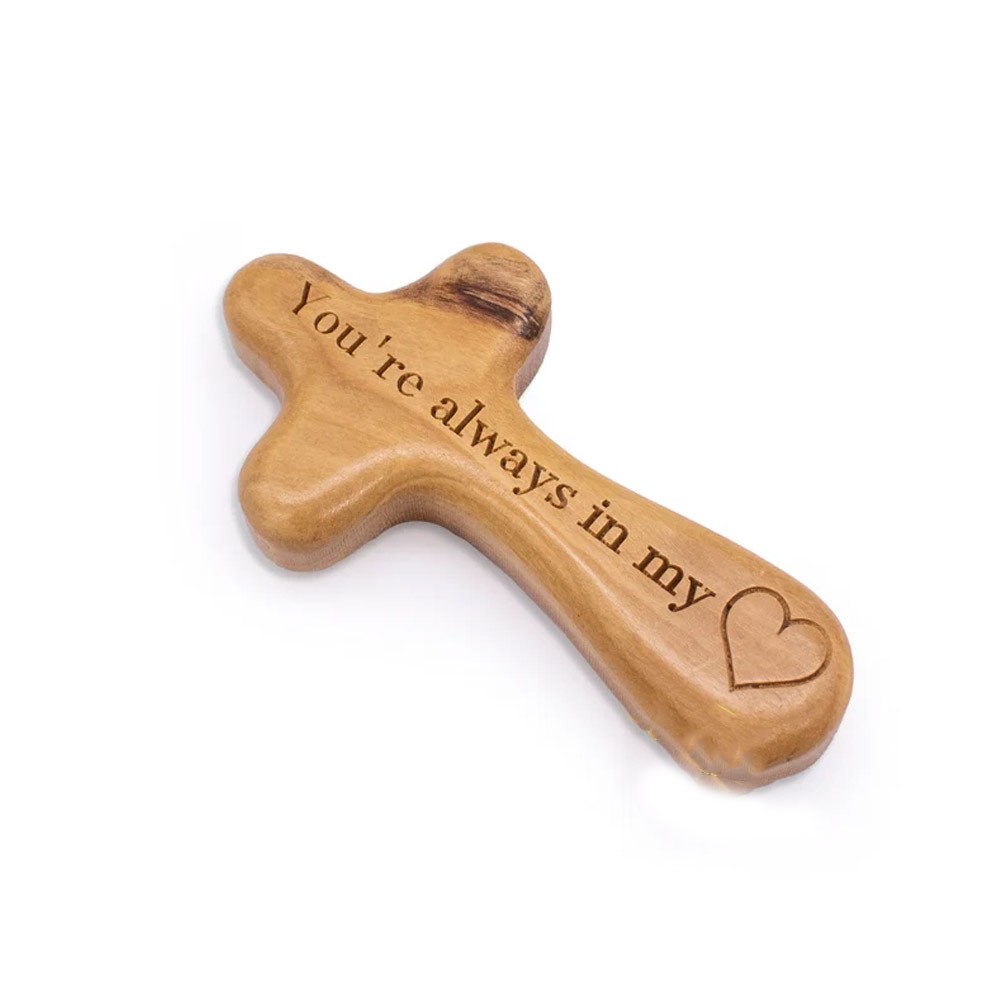 Personalized Olive Wood Comfort Cross, Hand-Held Palm Praying Cross, Prayer Cross from the Holy Land, Custom Holding Pocket Cross