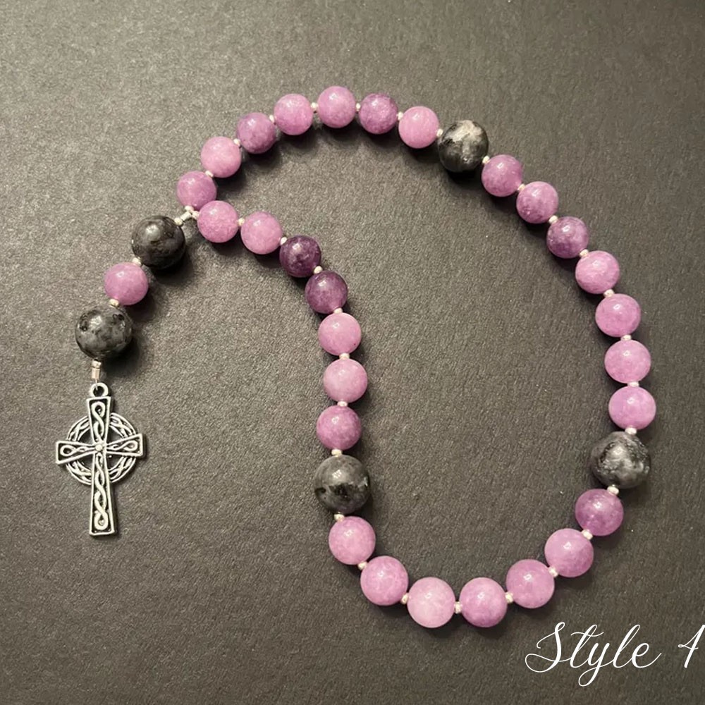 Pink Opal (October Birthstone) & White Jade Protestant Prayer Beads, Episcopal, Methodist, Anglican Rosary