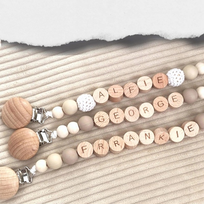 Dummy Clip Personalised baby gift Silicone Wooden dummy clip Baby pacifier clip Pacifier holder Ideal Baby shower Boy Girl Dummy Chain