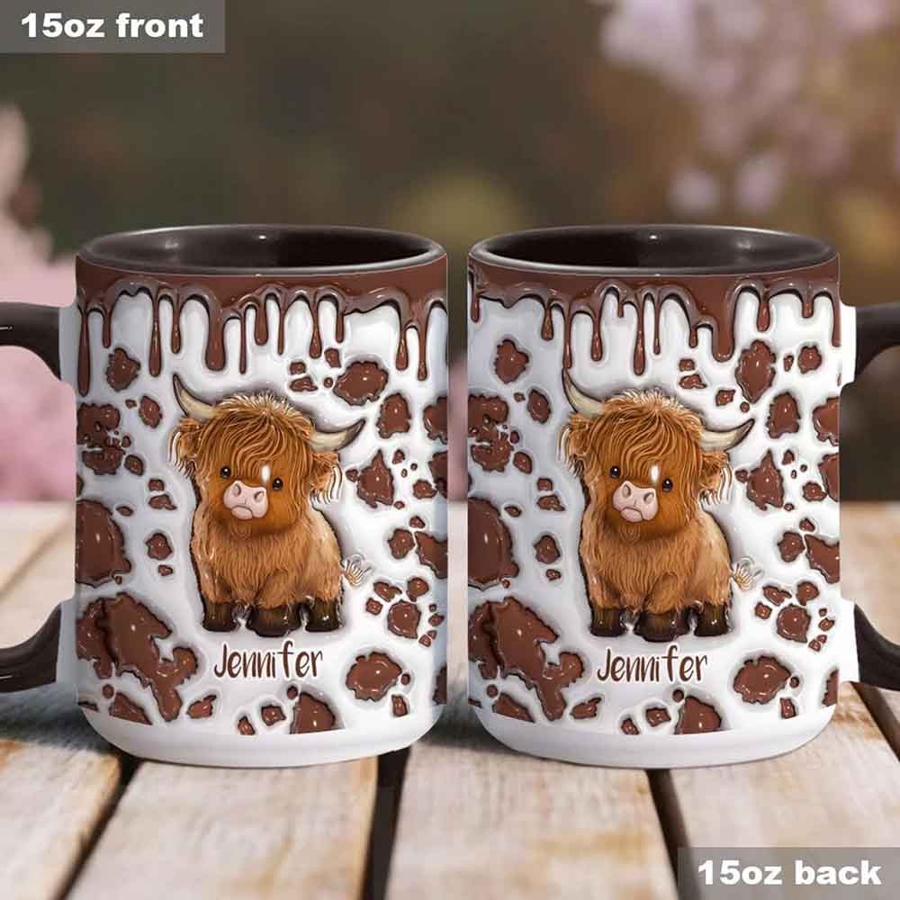 Just a Girl Who Loves Highland Cow Personalized Accent Mug, Personalized Highland Cow Coffee Mug, Cute Highland Cow Mug, Custom Gifts 2025