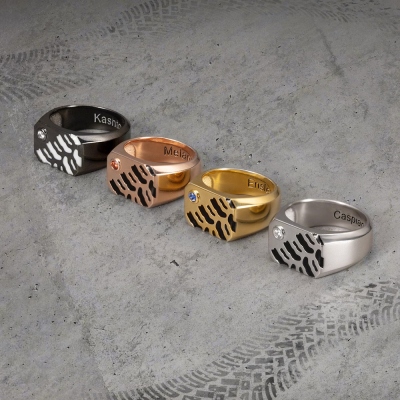 Personalized Jeep Tire Printed Birthstone Ring