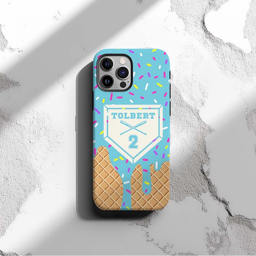 Custom Baseball Lifestyle Inspired Phone Case, Melting Ice Cream Cone Phone Case, Pink Blue Mint and Creamsicle Styles, Baseball Gift