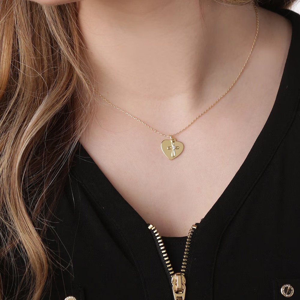 Personalized Engraved Name Heart Cross Necklace 