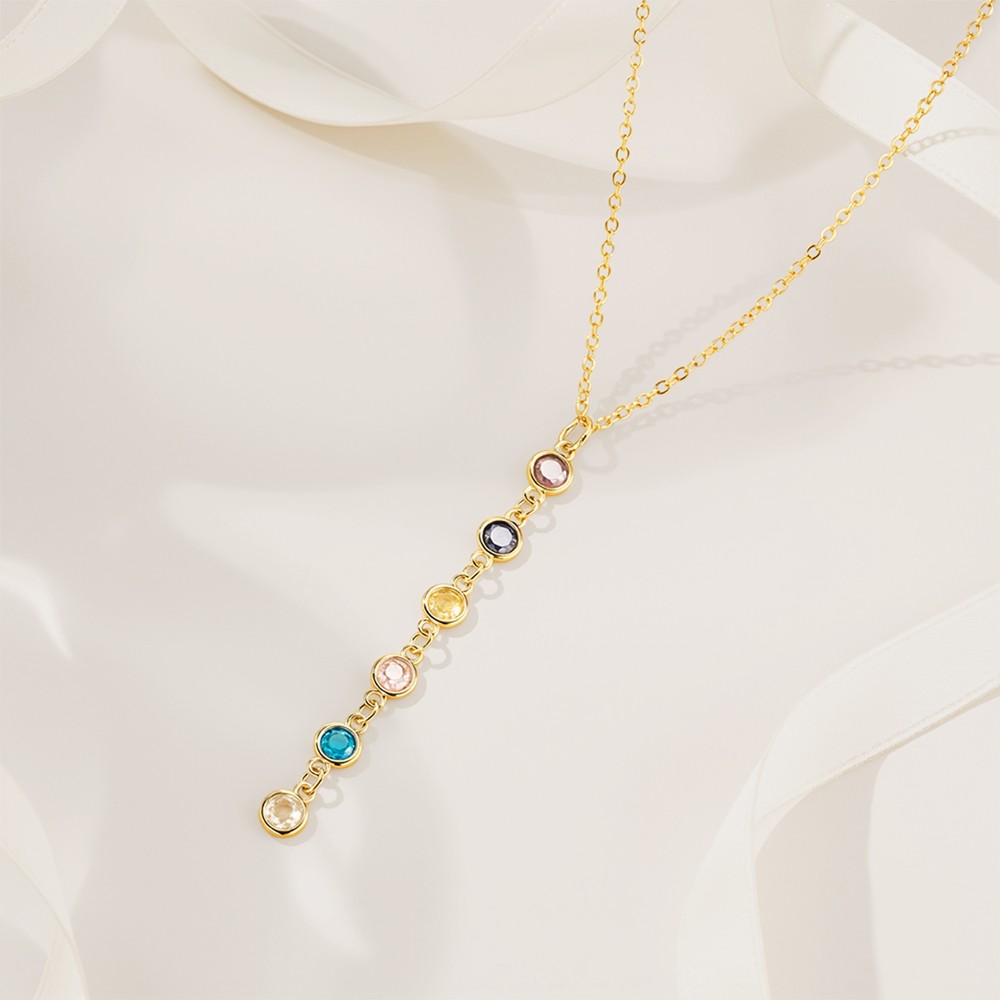 Personalized Family Birthstone Necklace, Vintage Gemstone Sterling Silver Necklace, Women's Jewelry, Birthday/Mother's Day Gift for Mom/Grandmom/Her