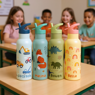 Custom Kids Backpack Set with Lunch Bag, Pencil Case, and Water Bottle – Personalized Name School Bag for Boys & Girls, Vehicle, Animal, Dinosaur, or Rainbow Design, Best Back to School Gifts