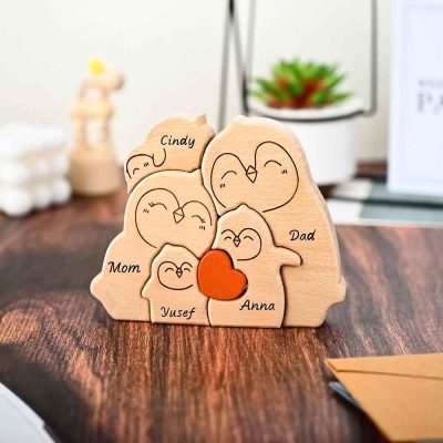 Personalized Penguin Family Puzzle with 2-5 Names, Wooden Custom Family Member Names Puzzle, House Warming Decor, Christmas Gift for Mom/Dad/Family