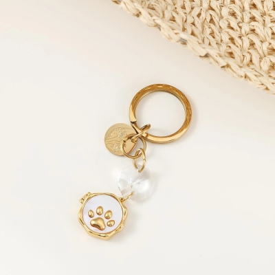 Personalized Birth Flower Locket Keychain with Photos, Vintage Paw Print Crystal Frame Pendant, Anniversary/Birthday Gift for Family/Pet Lovers/Her