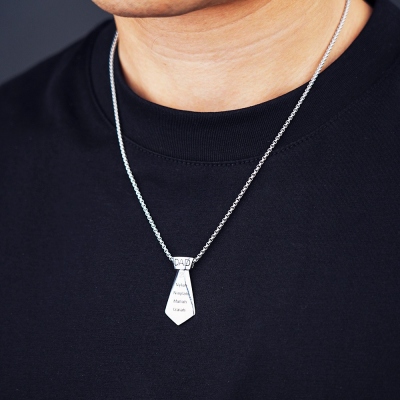 Custom 1-5 Kid's Names Tie Pendant Necklace, Sterling Silver 925 Dainty Men's Jewelry, Father’s Day/Thanksgiving/Christmas Gift for Him/Dad/Grandpa