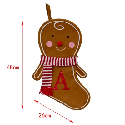 Custom Alphabet Gingerbread Man Christmas Stocking, Candy/Gift Storage Bag, Fireplace/Christmas Tree Hanging Decor, Christmas Gift for Kids/Family
