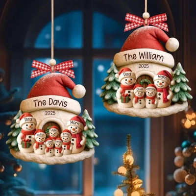 Custom 1-6 Names Snowman Family Christmas Ornament, Acrylic Christmas Tree Hanging Ornament, Holiday Keepsake, Christmas Gift For Family/Mom/Grandma