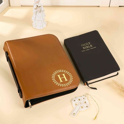 Personalized Leather Bible Cover, Custom Religious Book Case, Large Bible Carrying Bag with Handle, Bible Study Supplies, Christian Gift for Women/Men