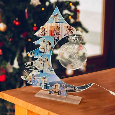 Custom Family Photo Collage Christmas Tree LED Night Light, Family Photo Night Lamp with Base, Home Decor, Christmas Gift for Family/Couple/Friends