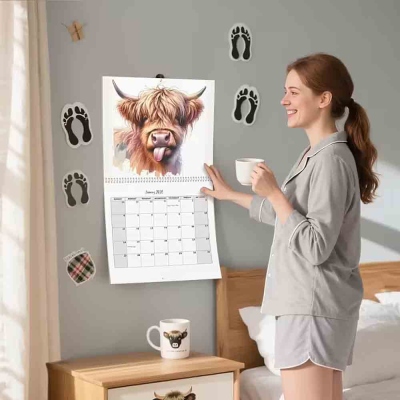 Highland Cow 12 Months Calendar 2026, Watercolor Monthly Wall Calendar, Home Decor, Birthday/Christmas Gift for Highland Cow Lovers/Farmers/Family