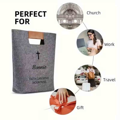 Personalized Bible Cover Cross Tote Bag with Name, Felt Bible Carrying Tote, Christian Faith Bag, Birthday/Christmas/Baptism Gift for Mom/Her/Women