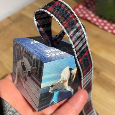 Personalized Photo Cube Christmas Ornament with Text, Wooden Christmas Tree Hanging Ornament, Holiday Home Decoration, Christmas Gift for Kids/Family