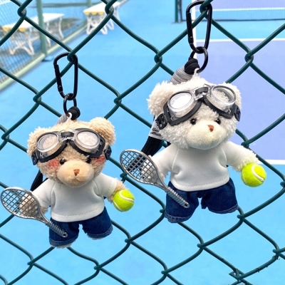 Personalized Name Tennis Ball Bear Keychain with Carabiner Clip, Cute Bear Toy Bag Charm, Tennis Accessories, Gift for Tennis Lovers/Players/Teammates