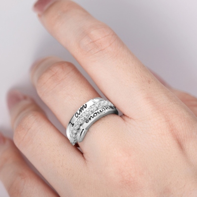 Custom Double Names “I Am Enough” Hug Ring with Birthstone, Sterling Silver 925 Self Love Ring, Inspirational Jewelry, Birthday Gift for Friends/Women