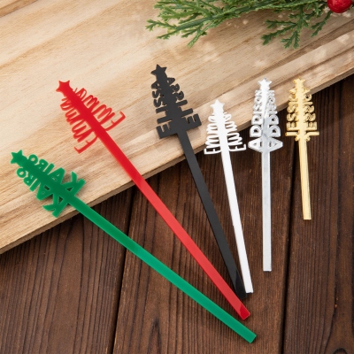 Custom Cocktail Drink Stirrers, Set of 15, Banquet Party Bar Stir Sticks, Laser Cut Drink Mixers, Merry Christmas Decors, Gifts for Family/Friends