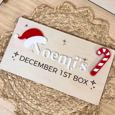 Personlig namnskylt julaftonsask, presentask i trä för 1 december, julaftonslåda, minnessak till familjen, julklapp för barn/familj