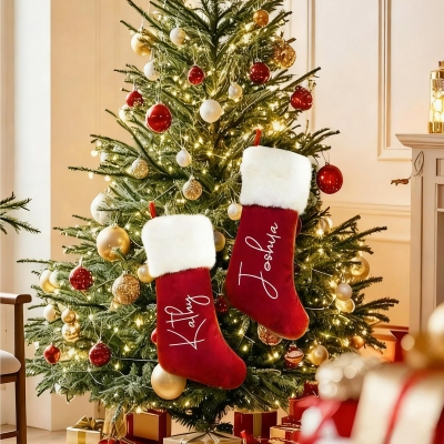 Personalized Family Christmas Stocking with Name, Soft Plush Fireplace Christmas Tree Hanging Ornament, Home Decor, Christmas Gift for Family/Kids