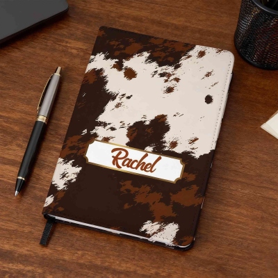Personalized Animal Print Notebook, Custom Name Journal, Multi-Color Leopard & Highland Cow Pattern, Stylish Gift