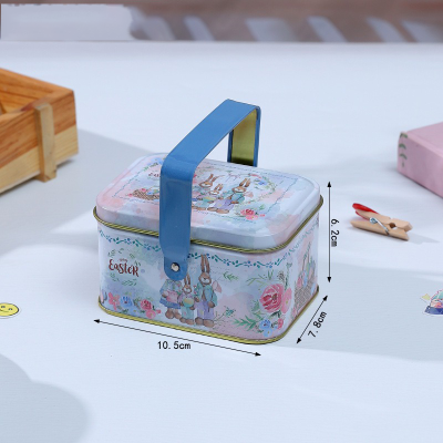 Personalized Easter Bunny Candy Storage Box, Cute Custom Name Bunny Cookie Tin Box with Handle, Easter Party Favor, Easter Gift for Kids/Boys/Girls