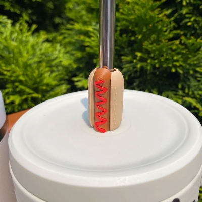 Hot Dog Ketchup dnd Mustard Tumbler Straw Topper, Colorful 3D Printed Decor for Stanley Tumbler or 9.5mm Straw, Cup Accessory, Gift for Family/Friends