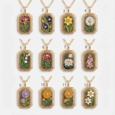 Custom Name Epoxy Birth Flower Necklace, Sterling Silver 925 Pendant Necklace, Vintage Floral Jewelry, Birthday/Mother's Day Gift for Her/Mom/Grandma