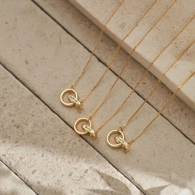 Custom Double Name Interlocking Rings Necklace, Sterling Silver 925 Engraving 2 Name Necklace, Valentine's Day/Birthday Gift for Her/Wife/Girlfriend