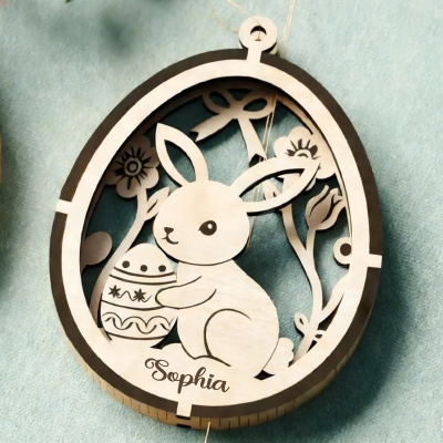 Personlig kanin påskägg blommig laserskuren ornament med namn, söt 3D-lagerhängande dekor, påskminne, påskpresent till barn/familj/vänner