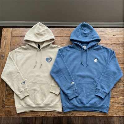 Personalized Initial Embroidered Heart and Puzzle Couple Shirt, Multicolor Crewneck Sweatshirt/Hoodie, Anniversary/Valentine's Day Gift for Him/Her