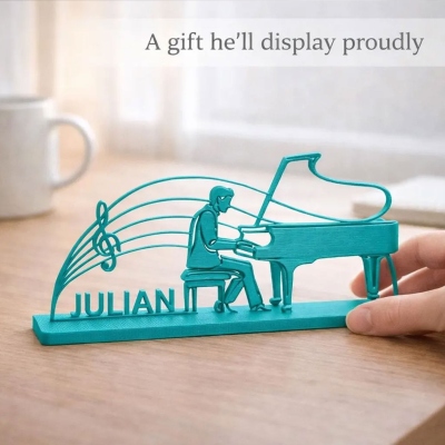 Personalized Male Pianist Silhouette Art Decor with Name, Colorful Piano Ornament with Base, Birthday/Anniversary Gift for Pianist/Music Teachers/Him