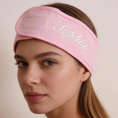 Personligt broderat namn spa-hårband, hudvårds- och sminkhårband, möhippa, skönhetsaccessoar, present till henne/vänner/brudtärna