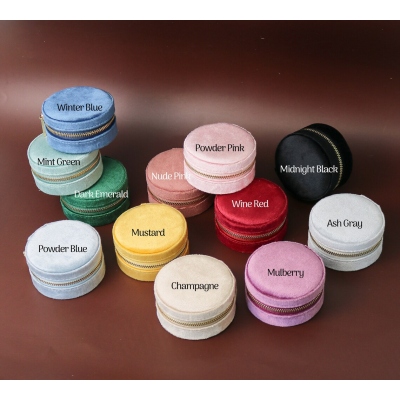Personalized Name Round Velvet Jewelry Case, Mini Travel Jewelry Organizer, Bachelorette Party Favor, Birthday/Wedding Gift for Women/Bridesmaids/Her