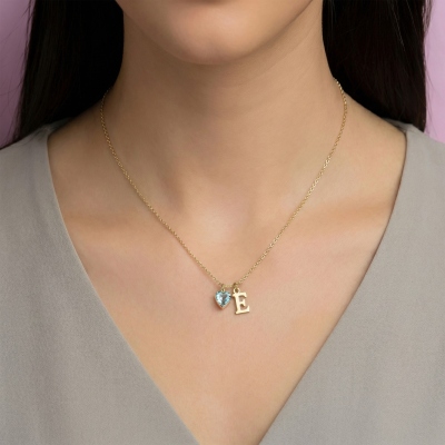 Personligt hjärtformat halsband med födelsesten och bokstavsberlock, minimalistiska hängsmycken för kvinnor, födelsedags-/mors dag-/årsdagspresent till henne/mamma