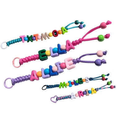 Personalized Name Beaded Keychain, Colorful Name Paracord Charm, Cord Accessory for Bag/Luggage, Birthday/Back to School  Gift for Kids/Girls/Friends