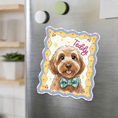 Personlig akvarell husdjursporträtt tecknad kylskåpsmagnet med namn, söt katt/hund fotorammagnet, heminredning, födelsedagspresent för husdjursägare/älskare