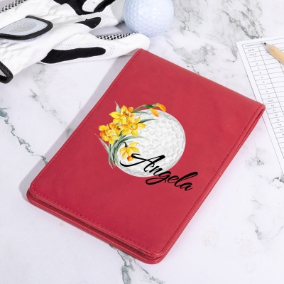 Personalized Birth Flower Golf Scorecard Holder, Custom Name Leather Golf Yardage Book Cover, Golf Accessories, Gift for Mom/Women/Golf Lover