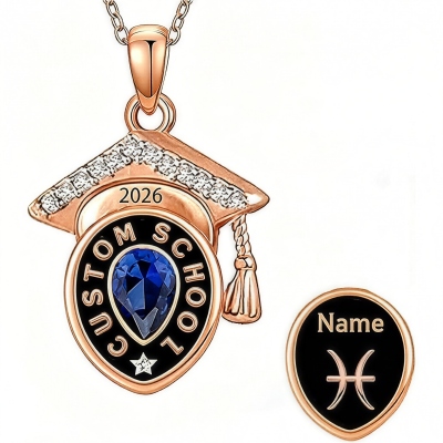 Collana personalizzata con pietra portafortuna e nome per la laurea, in argento sterling 925 con incisione "Classe del 2026", ideale come bomboniera o regalo per i laureati.