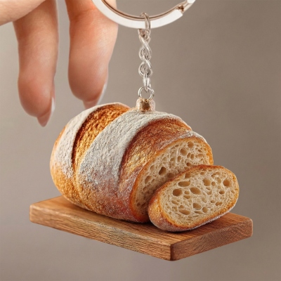 Personalized Sourdough Bread Keychain with Name, Realistic Food Keyring, Backpack Bag Accessory, Birthday Gift for Bread Enthusiasts/Baking Lovers