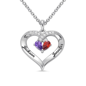 Forever Together Engraved Birthstone Promise Necklace in Silver