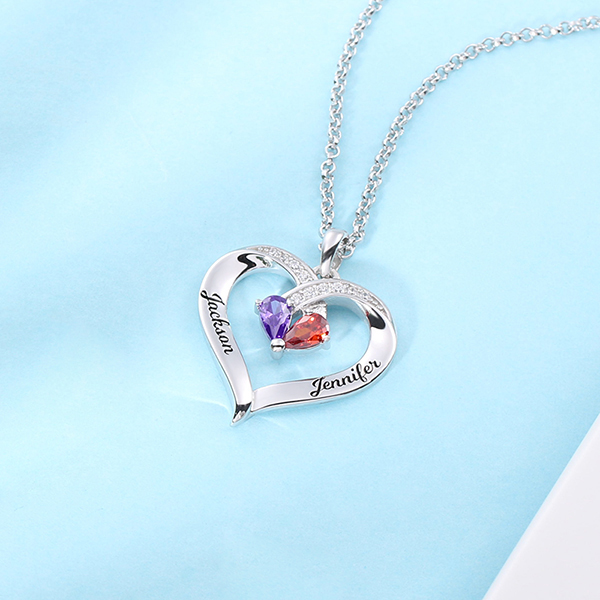 Forever Together Engraved Intertwined Heart Birthstone Necklace in ...