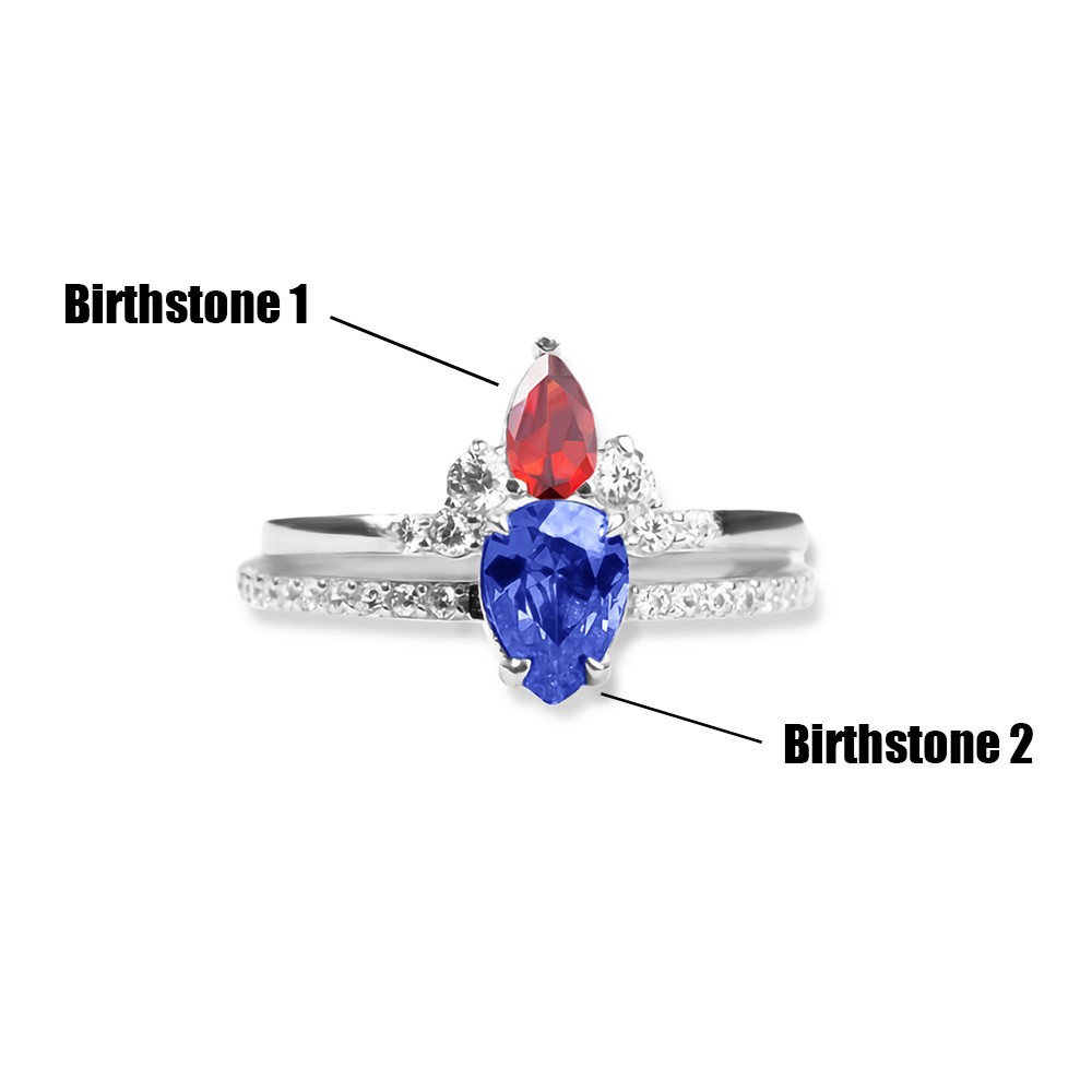 Personalisierte Birthstone Set Ring, zwei Ringe ein Set, Drop Stone Ring, Familienring, Sterling Silber 925 Ring, exquisiter Schmuck, Geschenk für Mutter/Sie