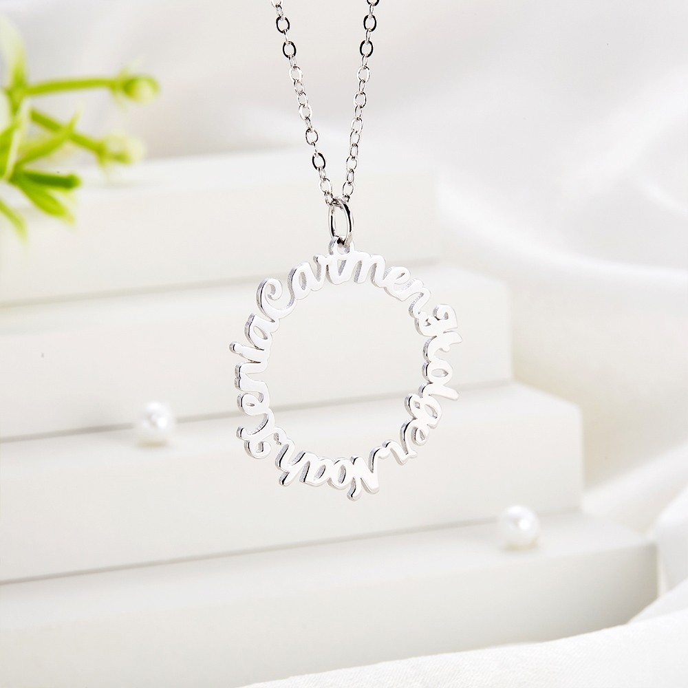 Collier cercle vintage avec nom personnalisé, collier personnalisé à noms multiples, collier maman, bijoux pour femmes, cadeau d'anniversaire, cadeau pour maman/femme/petite amie