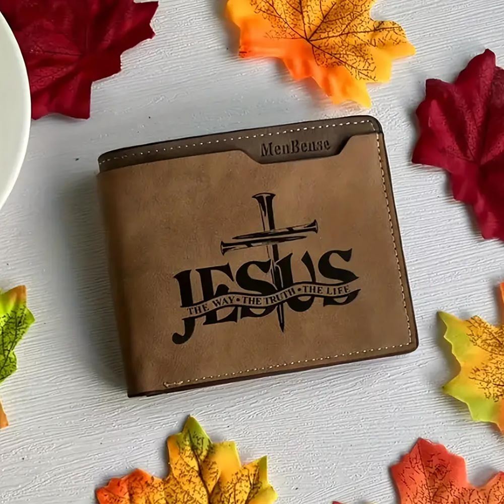 Men's PU Leather Simple Wallet with Jesus Pattern