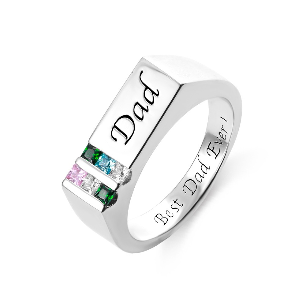 Personalized Birthstone Men's Ring Gift for Father Family Ring
