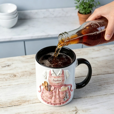 Personlig 3D-blommig matlagningsmugg med namn, keramisk kockdekoration, kaffemugg med varm choklad och realistiska tillbehör, mors dag-present till bakning, mamma