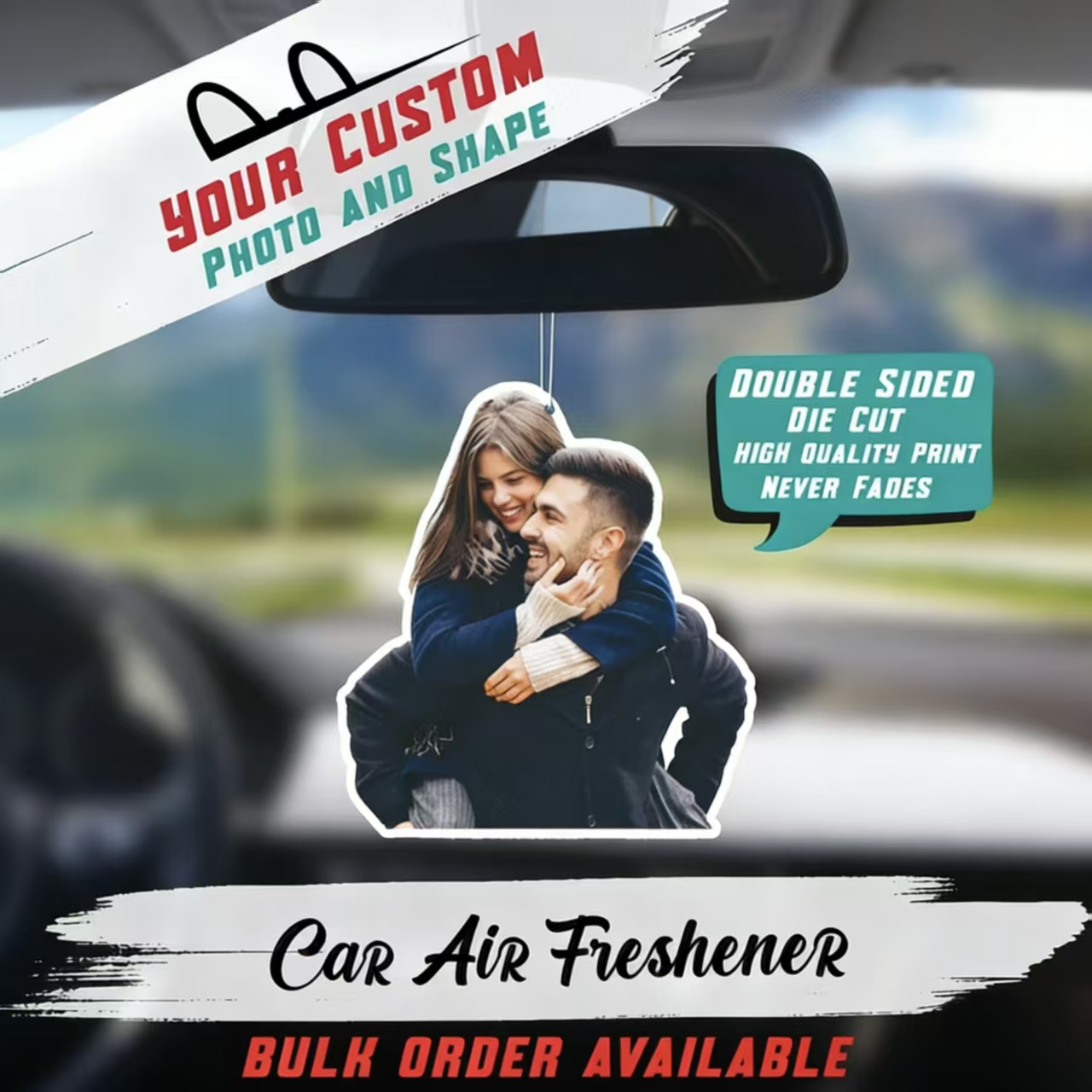 Personalized Photo Car Air Freshener, Funny Picture Double-Sided Fragrance, Car Accessory, Valentine's Day/Birthday Gift for Family/Couple/Pet Lovers