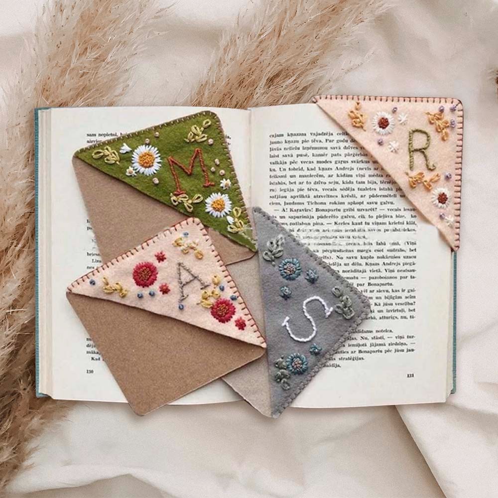 Personalized Initial Bookmark with Flowers, Fabric Bookmarks