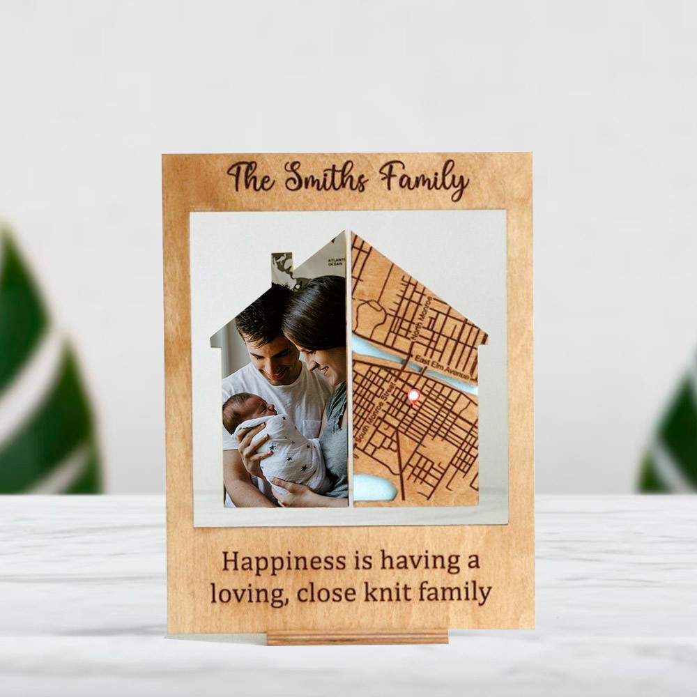 Personalized Couple Map Photo Frame, Map of Where We Met Frame, Wooden